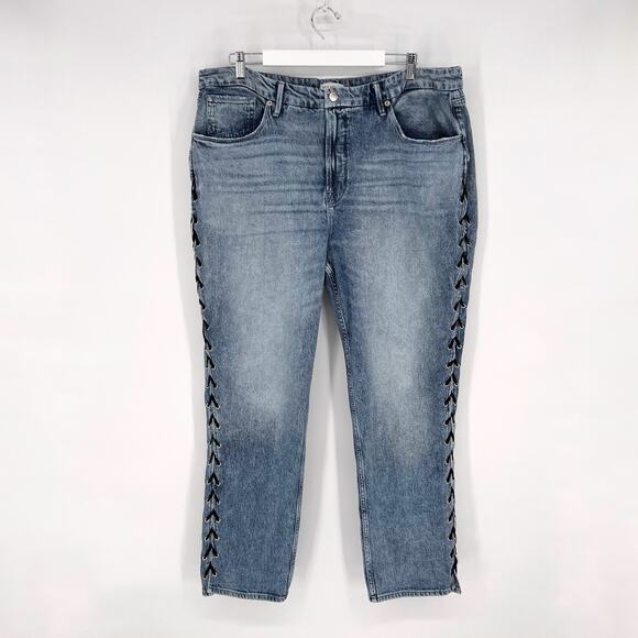 Good American Good Icon Lace Up Side Jeans Indigo Wash Size 18 - Picture 1 of 6